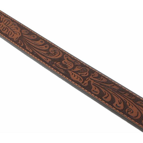 Womens Leather Belt Strap With Embossed Western Scrollwork 1.25" Wide With😀 - Picture 4 of 5